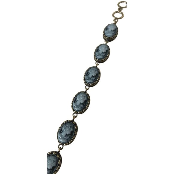 Jewelry - Blue Cameo Bracelet Antique Bronze Tone Toggle Clasp 8.5” Fits 7.5” Wrist
